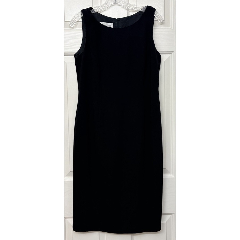 Sara Campbell Size 6 Little Black Dress LBD Sheath Quiet Luxury Mock Neck Midi